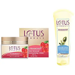 Lotus Herbals Nutramoist Skin Renewal Daily Moisturising Creme SPF 25 50g And Jojoba Face Wash Active Milli Capsules 120g