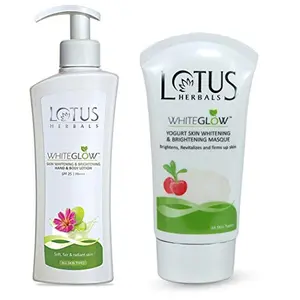 Lotus Herbals White Glow Skin Whitening and Brightening SPF-25 Hand and Body Lotion 300ml And White Glow Yogurt Skin Whitening And Brightening Masque 80g
