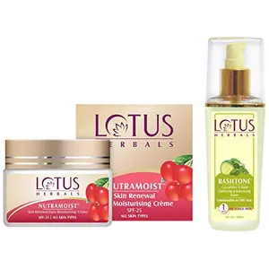 Lotus Herbals Nutramoist Skin Renewal Daily Moisturising Creme SPF 25 50g And Basiltone Cucumber Basil Clarifying And Balancing Toner 100ml