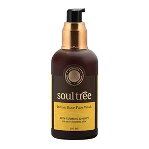 SoulTree Ayurvedic Indian Rose Face Wash With Turmeric & Honey For Dry to Normal Skin - Heals and Prevents Blemishes -120ml