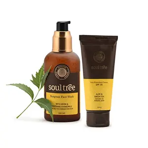 SoulTree Nutgrass Face Wash (120ml) with Sun Protection Cream- SPF 30 (100gm) Combo Pack