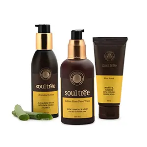 SoulTree Cleansing Lotion (150ml) Indian Rose Face Wash (120ml) & Walnut - Turmeric Face Scrub (100gm) Combo Pack