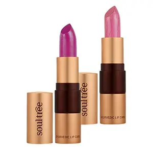 SoulTree Ayurvedic Lipstick Glowing Violet 513 & Sunshine 655 Combo 4 gm each Combo Pack