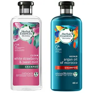 Herbal Essences Bio:renew White Strawberry & Sweet Mint Shampoo 400ml & bio:renew Argan Oil of Morocco Shampoo 400ml Combo