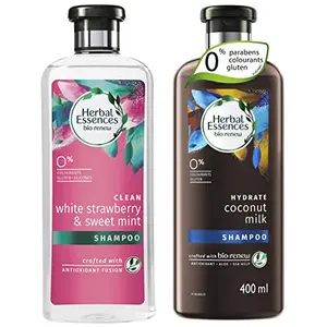 Herbal Essences Bio:renew White Strawberry & Sweet Mint Shampoo 400ml & bio:renew Coconut Milk Shampoo 400ml Combo
