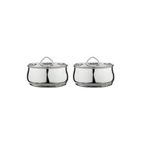 Embassy Stainless Steel Zara Pot/Storage Container 350 ml Pack of 2 11.5 cms