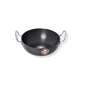 Embassy Hard Anodised Deep Kadhai/Fry Pan 2 litres (Size 11 21.5 cms) Gas Stovetop Compatible Round Bottom Black