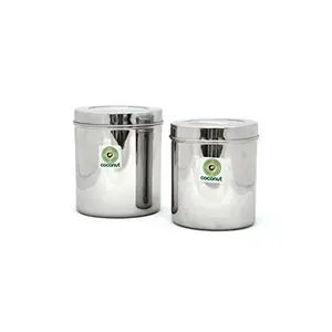 Coconut Stainless Steel Containers/Storage/Deep Dabba Set of 2 (750 ML & 1000 ML)