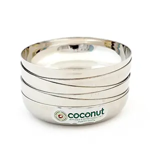 Coconut Stainless Steel Dezire Halwa Plates/Bowls - Set of 6 (14 cm Diameter) - Capacity -250ML Each Bowl