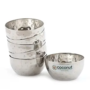 Coconut Stainless Steel Polka Bowl/Vati/Katori - Set of 6 (7.5 cm Diameter) -Capacity-Each Bowl 150 ML