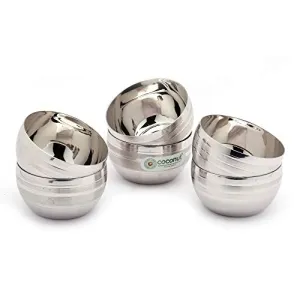 Coconut Stainless Steel Ringer Apple Bowl/Vati/Katori - Set of 6 (8 cm Diameter) - Capacity Each Bowl 160ML