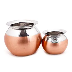 coconut Stainless Steel Copper Bottom Balloon/Cookware/Container/Tope - Set of 2 Units (Capacity - 1 Litre & 2.5 Litre)