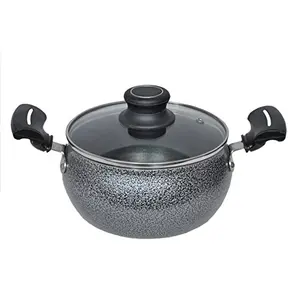 Coconut Belly Pot - Nonstick Cooking Pot with Induction Base (Aluminium Non - Stick - 160 mm) with Glass Lid - 1250 ml