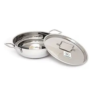 Coconut Kadai with Lid -Thick Triply Bottom (Sandwich Bottom) - 1500 ml - Stainless Steel