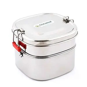 Coconut Stainless Steel Lunch Box Silver (Double Square Lunch Box Small - S10)
