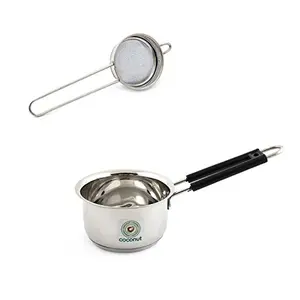 Coconut Stainless Steel Sauce Pan and Tea Strainer Set 2-Pieces Silver