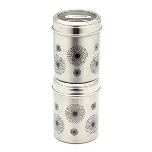Coconut Stainless Steel Container/Storage/Deep Dabba/See Thru Glass Lid - Set of 2 (750ML Each) - Diamater - 10 cm Each