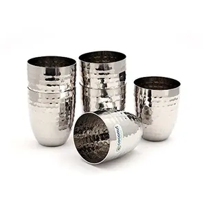 Coconut Stainless Steel Hammered Glasses - Set of 6 (250 ML Each)