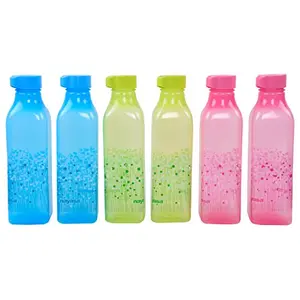 Nayasa Superplast Plastic Square Deluxe PP Fridge Bottles 1 Litre Set of 6 Blue Yellow Pink