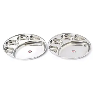 Embassy Round Bhojan Plate Dx/Dinner Plate Size 2 33.7 cms (Pack of 2 Stainless Steel)