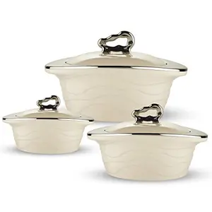 Trueware Stainless Steel Solid Serving Bowls - 1000+1500+2000 ml Set of 3 Transparent