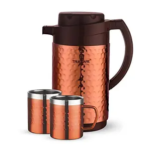 Trueware Phoenix Plus Hammer Flask 1200 Stainless Steel Double Wall Insulated Bottle/Jug with Double Wall Insulated 2 Mugs Thermos Hot and Cold Jug -1000mlCopper