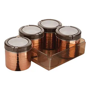 Trueware Fusion Airtight SS Canister 4 Pcs Set With TrayCopper--500 ml Each Container