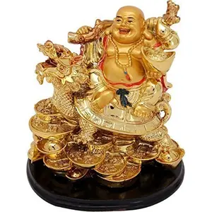 Laughing Buddha on Dragon for Remove Bad Luck by Vastu Items | Laughing Buddha Gift (10 cm x 12 cm x 8 cm)