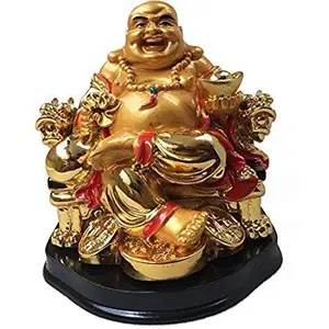 Laughing Buddha Sitting On Chair Big Size Golden (13 cm)