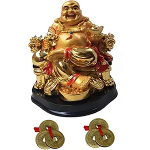 Laughing Buddha Sitting On Chair Big Size - Golden (13 cm)