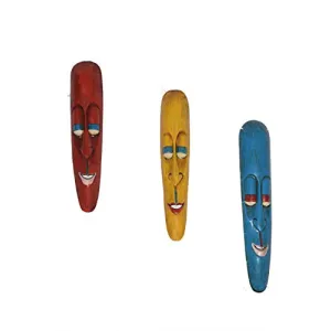 | Decorative Wall Hanging MASK |Wall Hanging Wooden SHOWPIECE | Wall Mounted for Home Office Decoration | (Size 11CM * 6CM * 45CM) | Set of 3 |Small