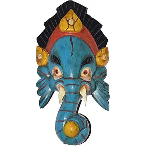 | God Ganesh Idol Home Decor Ganpati | Decorative Wall Mask | Wall Hanging Decorative Showpiece Figurine | (19cm X 08cm X 35cm) | Blue
