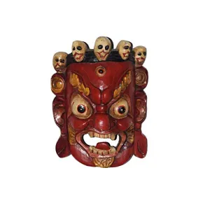 | Traditional Nazar Katta Mahakal Evil Eye Protector | Tibetan Art Antique Decorative | Decorative Wall Hanging Mask | (20cm X 10cm X 25cm) | RED