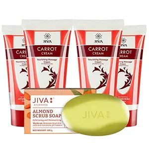 Jiva Carrot Cream (50gm) Pack of 4 with Almond Soap Single Free