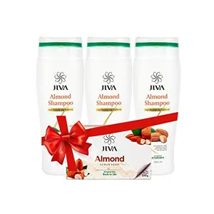 JIVA Almond Shampoo (200 ml) Pack of 3 with Almond Soap Single Free