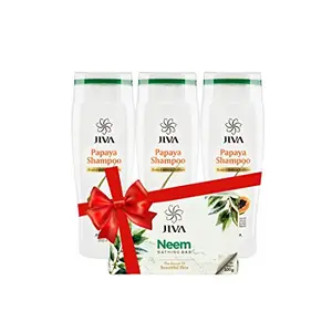 JIVA Papaya Shampoo (200 ml) Pack of 3 with Neem Soap Single Free