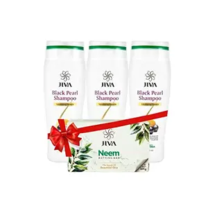 JIVA Black Pearl Shampoo (200 ml) Pack of 3 with Neem Soap Single Free