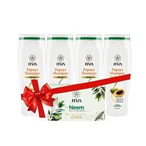 JIVA Papaya Shampoo (200 ml) Pack of 4 with Neem Soap Single Free