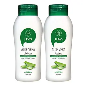 Jiva Aloe Vera Lotion - 200 ml - Pack of 2 - For All Skin Types Contains Fresh Aloevera Pulp Hydrates and Nourishes Skin