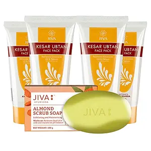 Jiva Kesar Ubtan (50 gm) Pack of 4 with Almond Soap Single Free