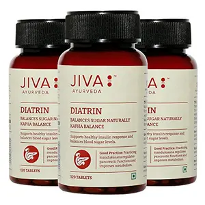 Jiva Diatrin Tablet - 120 Tablets - Pack of 3 - Pure Herbs Used 100% Ayurvedic Formulation Controls Blood Sugar Improves Overall Health & Well-being