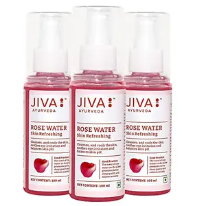 Jiva Rose Water Plain - Pure Gulab Jal - 100 ml - Pack of 3 - For All Skin Types Natural Skin Toner Provides Glow and Freshness