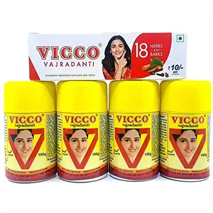 Vicco Vajradanti Powder-100g(Pack of 4) with 150g Paste