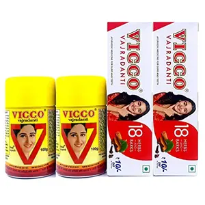 Vicco Vajradanti Powder-100g(Pack of 2) plus 200g Paste (Pack of 2)