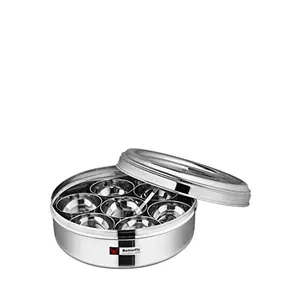 Butterfly Stainless Steel Masala Dubba Spice Container Set Spice Box with 7 Compartment with Spoon SS Lid No.2 - Sliver