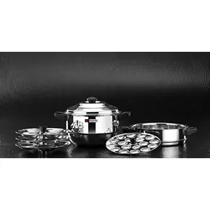 Butterfly Stainless Steel Multi Purpose Steamer with Mini Idli Plate and Multi Purpose Steamer Plate 2 Litre Silver