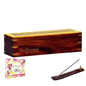 Devdarshan Sampada Wooden Box (90 Premium Incense & 20g Dhoop Cone) Free Combi Holder for Incense Stick & Cone Dhoop