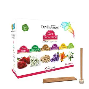 Devdarshan Rose Mogra Kewra Sandal Lavender Jasmine Mix Dry Dhoop Sticks (3 Packs of 12 Units Each)
