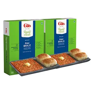 Gits Ready to Eat Pav Bhaji Pure Veg Heat and Eat Microwaveable 600g (Pack of 2 300g Each)