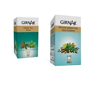 Girnar Green Tea Detox and Green Tea Tulsi Combo -Pack of 36 Teabags